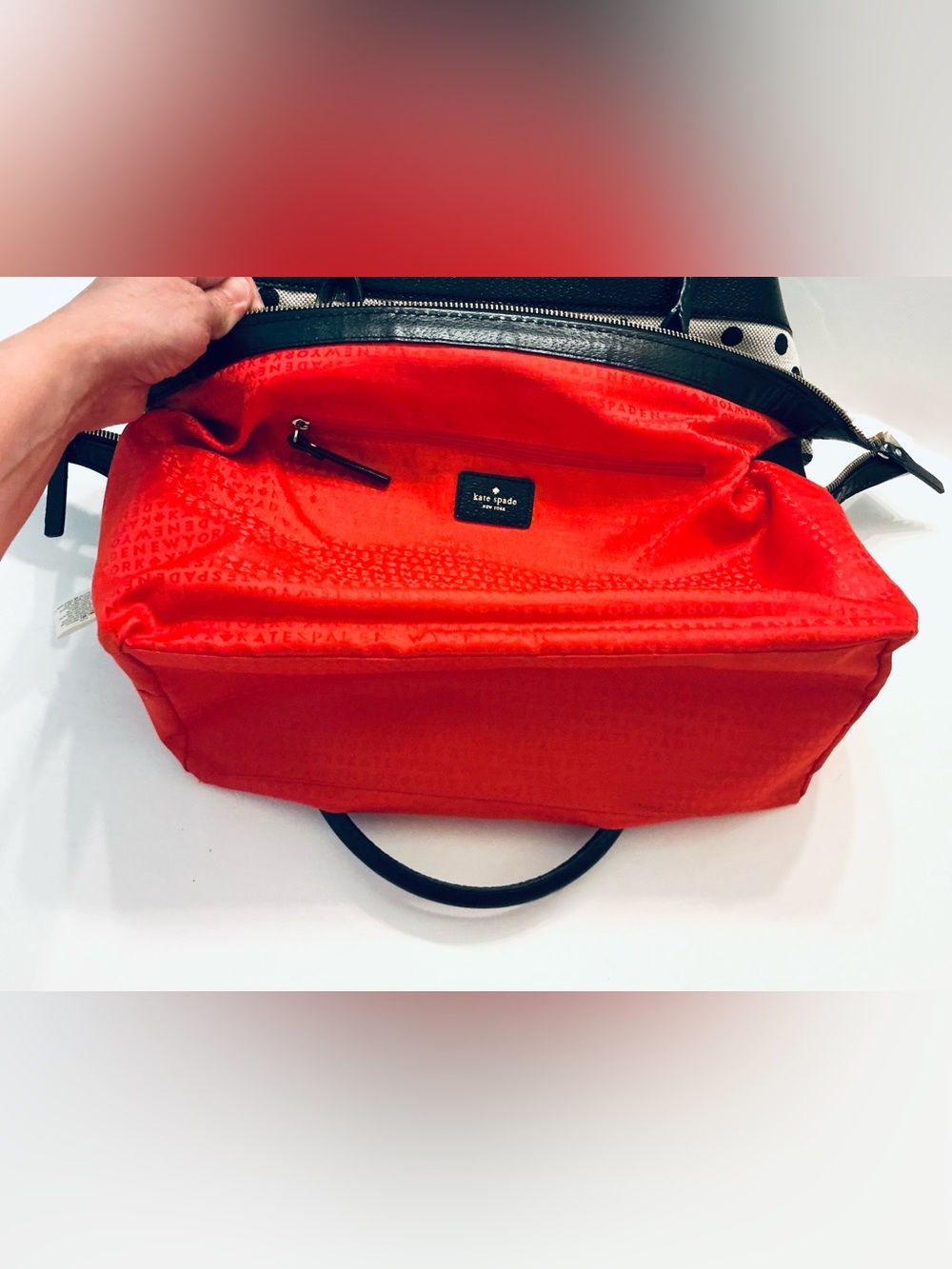 KATE SPADE, Justina Ashlyn Belltown Polka Dot Canvas and Leather Satchel Handbag - Picture 12 of 16